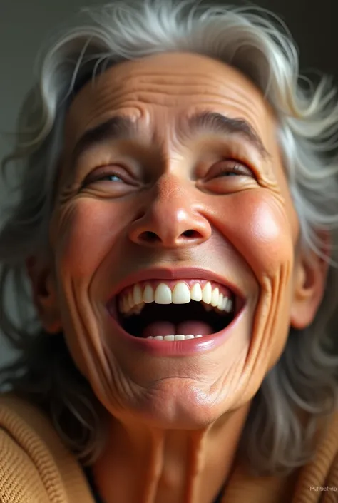 Middle-aged model、(High resolution, masterpiece, Best Quality, High detail,), (Realistic, 超Realisticな, Realistic),Capture the expression of someone laughing from the heart.、Close-up showing laugh lines。Focus on facial details that exude mature charm。