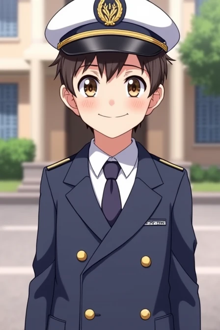 Put this kid in a navy uniform and cap.。