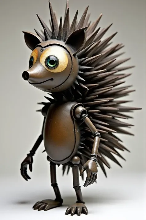 Create a bipedal metal hedgehog with saw-like spines and a single eye