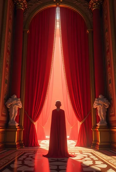 Palace, human frame, red curtain