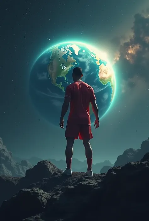 In space the earth and big Ronaldo is backside 8k hd 