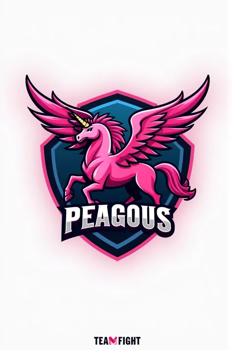 Make a pink pegasus logo for team fight. Put the “Pink pegasus” in logo