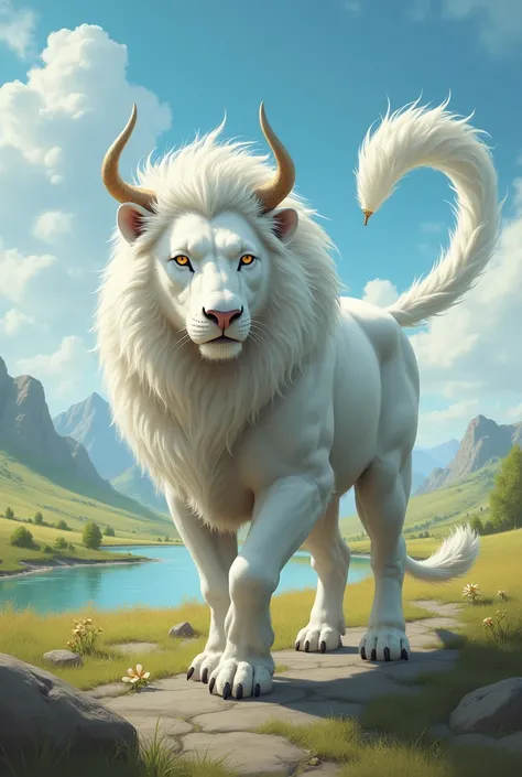 White lion and white old cow add create new animal 