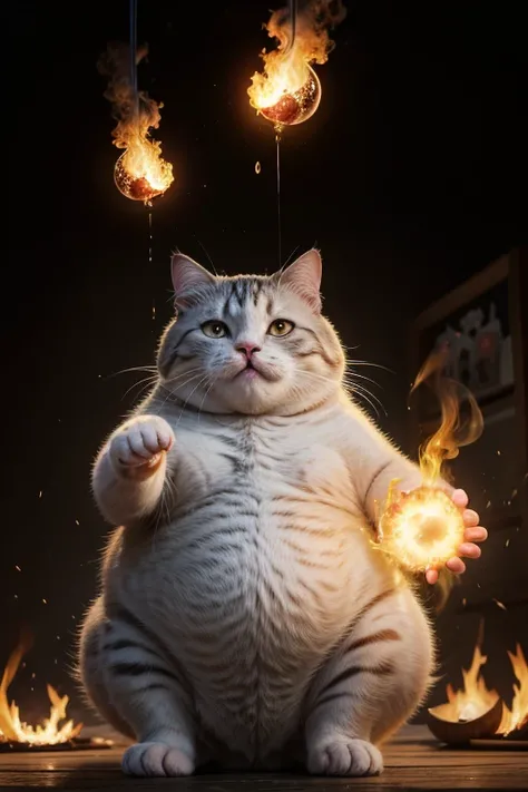 Fat cat casting a fireball