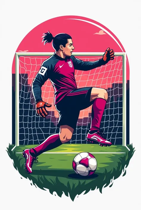 You can make a logo enclosed with a soccer goalkeeper blocking on a field with a fuchsia black and red uniform with a phrase that says  "NEW TALENTS" to black
