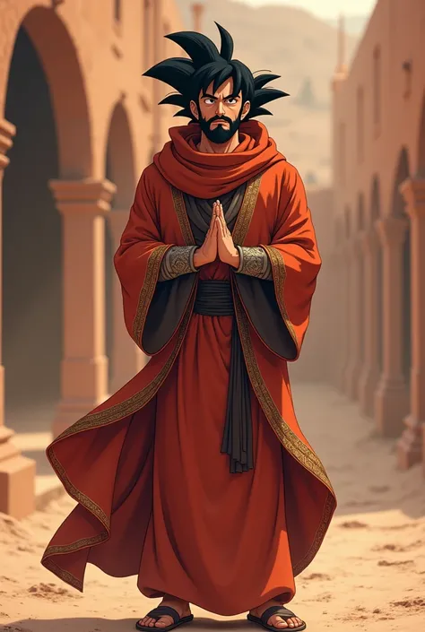 Generate me Goku in Moroccan djellaba m.
Make him look Arab please.
Make him look even more Moroccan Make him wear Muslim clothing 