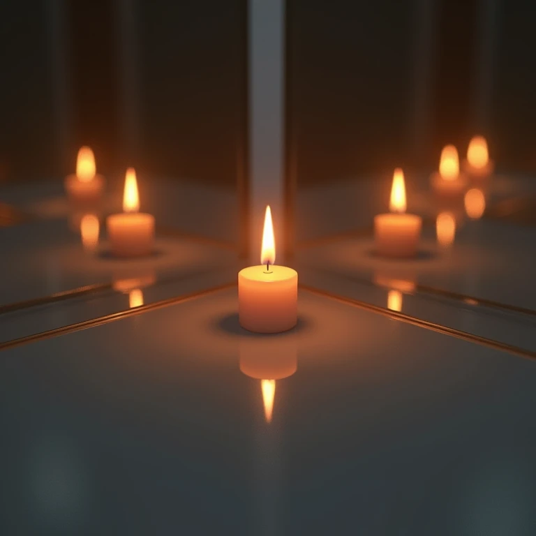 Two mirrors are parallel to each other so that the candle is reflected infinitely between the mirrors