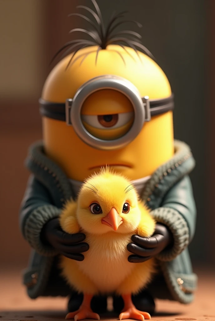 Despicable Me holding a cute chick  