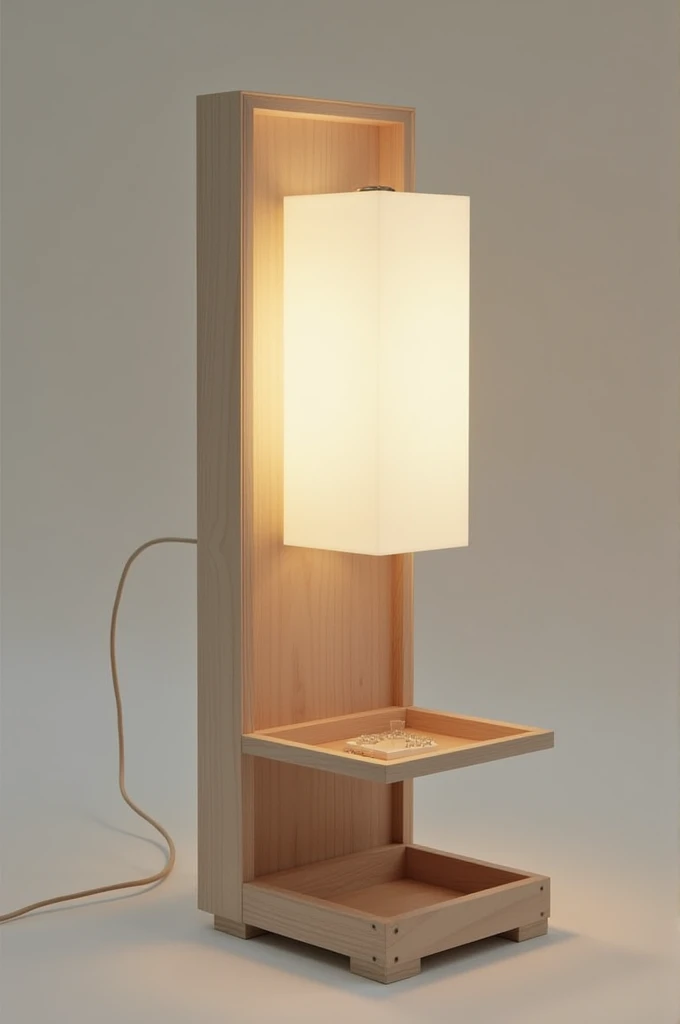 Lamp with an integrated jewelry box with a minimalist touch
