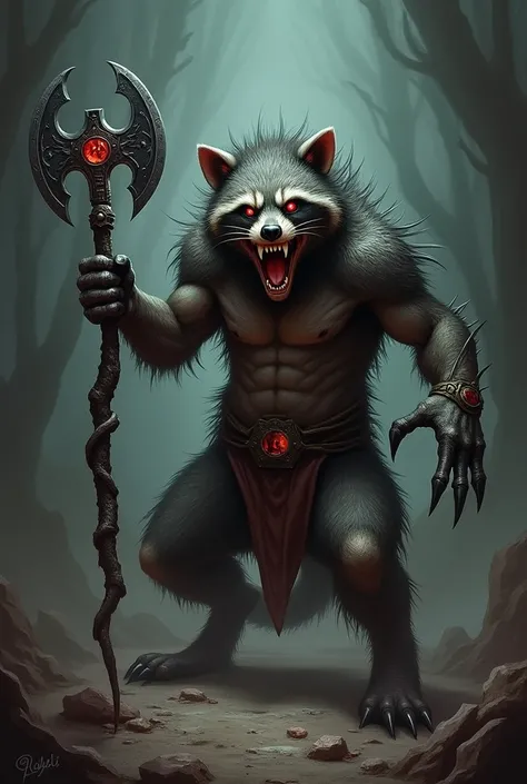 An demon racoon with battleaxe 