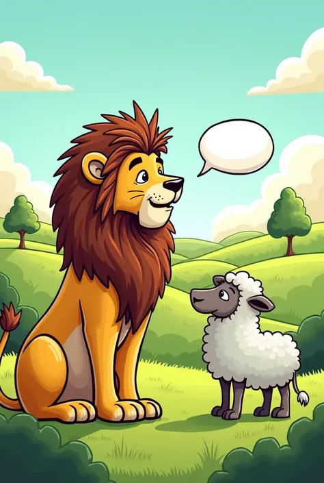 Lion talking to sheep for comic strip 