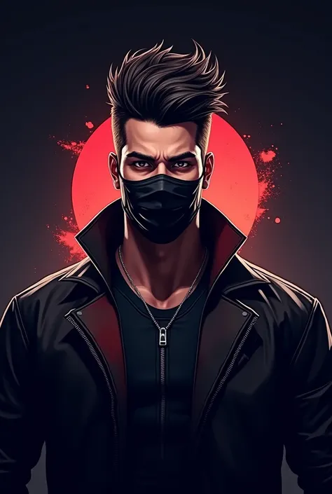 Free fire logo with handsome cool character wearing mask with hair style 