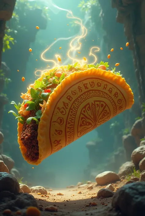 Taco with animated meat Mayan god