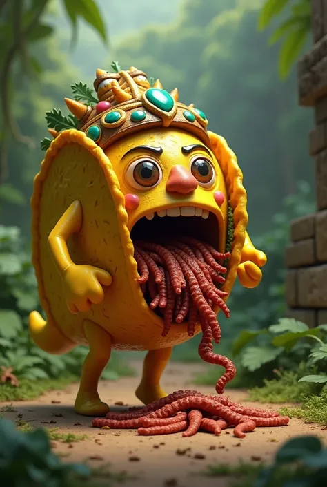 Animated taco with meat Mayan god eating