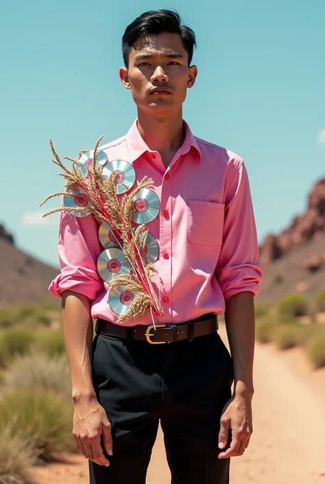 Pink barong tagalog outfit for men with black slacks. Theme is Climaquest: forecasting wind shift. Charting climate future. Materials to be used are CD, red straws, newspaper, foil plate, barn wheat, foil plate.

Put the mateirals to be used in the oitfit