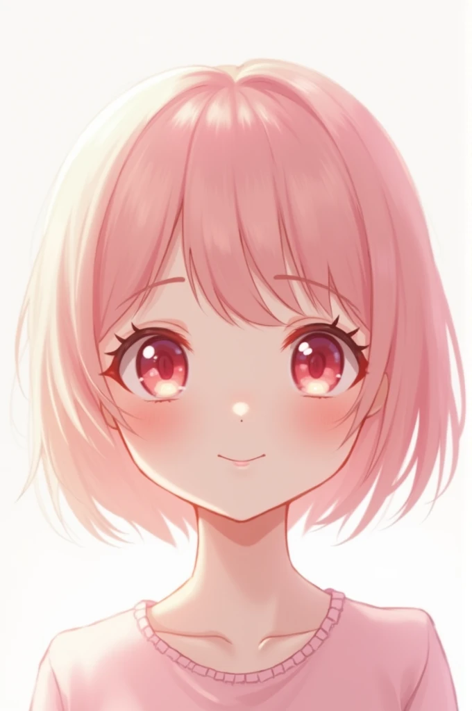 White background、Light pink bob cut、Pale pink eyes、Baby-faced girl、smile、Healing Ability