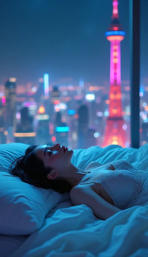 The most beautiful girl in the world,Beautiful night,Lie on the bed,Expanding the boundaries of beauty,Cyberpunk.