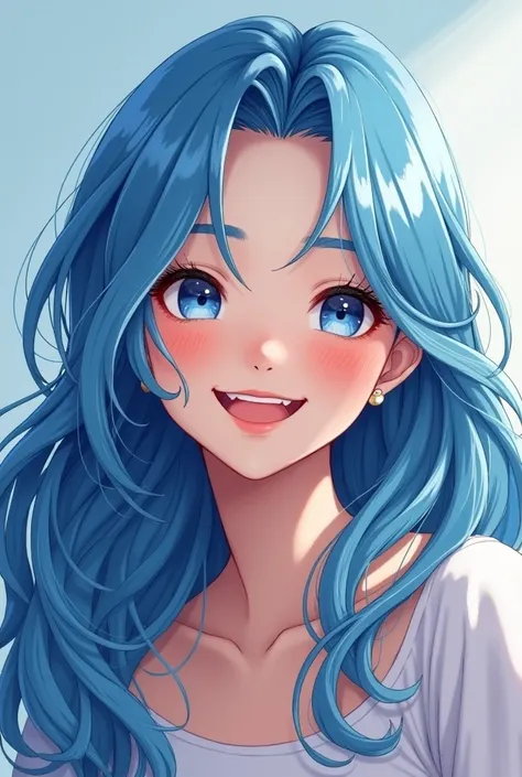 1girl, Long Hair, Solo, Blue Hair, Smile, 