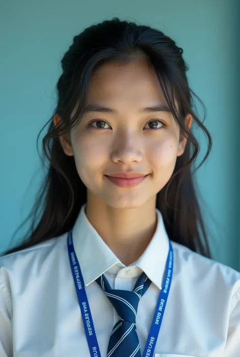 (Masterpiece),(complication:1.3),(The most realistic),((not revealing or provocative)),(Dress appropriately and neatly.),(A student), A portrait of a girl , 20 years old, Nepali face, long tied black hair, happy ((wearing a white long-sleeved collared shir...