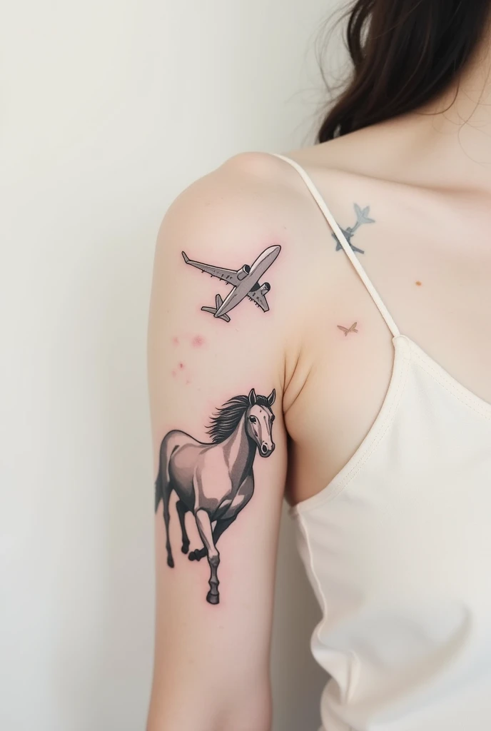 Minimalist airplane tattoos with horses