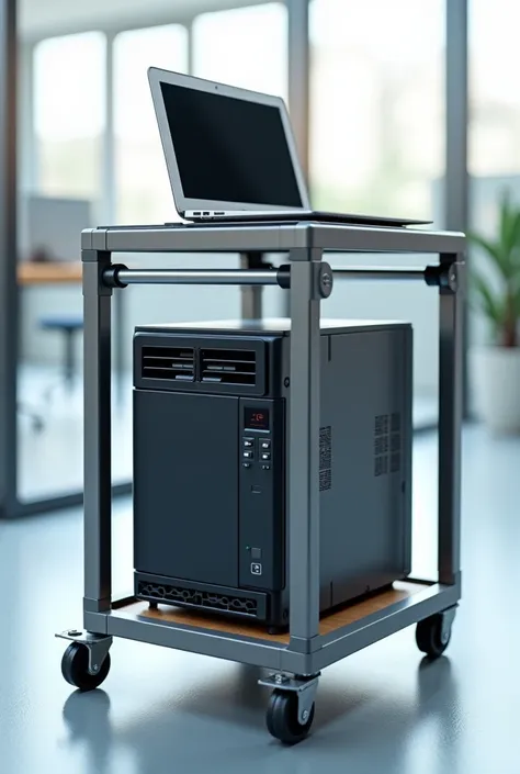 Computer server on a 2-tier mobile cart with a laptop on the 2nd tier