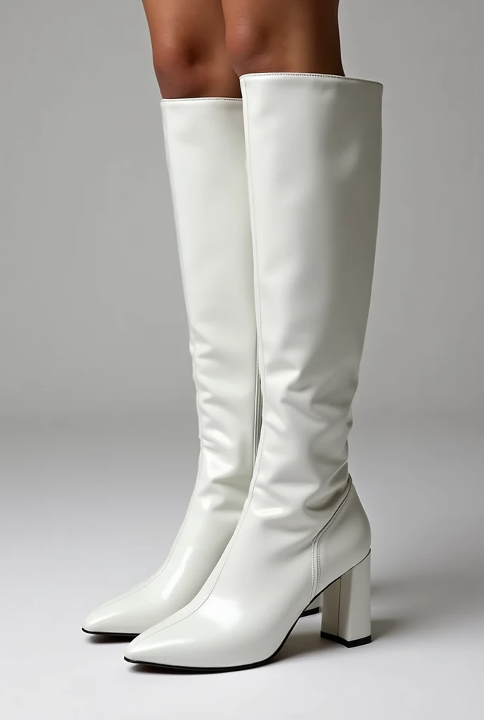 high women&#39;s boots, white, long barrel and thick tip