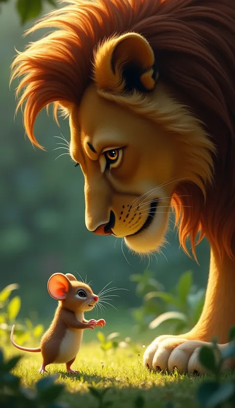 The Plea for Mercy

Location: The same clearing, filled with tension.

Action: The mouse pleads for his life, promising to help the lion one day.

Emotion: Fear and hope from the mouse; skepticism from the lion.