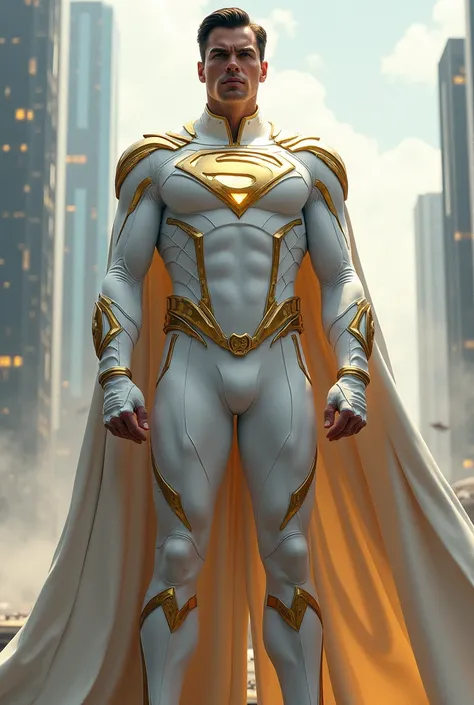 White uniform with gold, super heroi