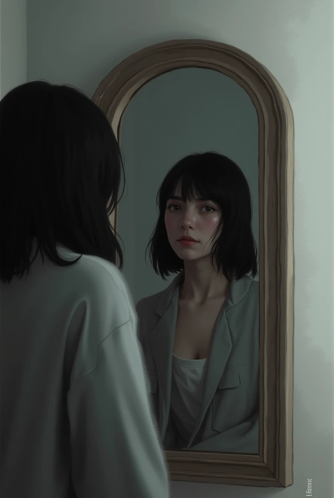 Person reflected in a mirror