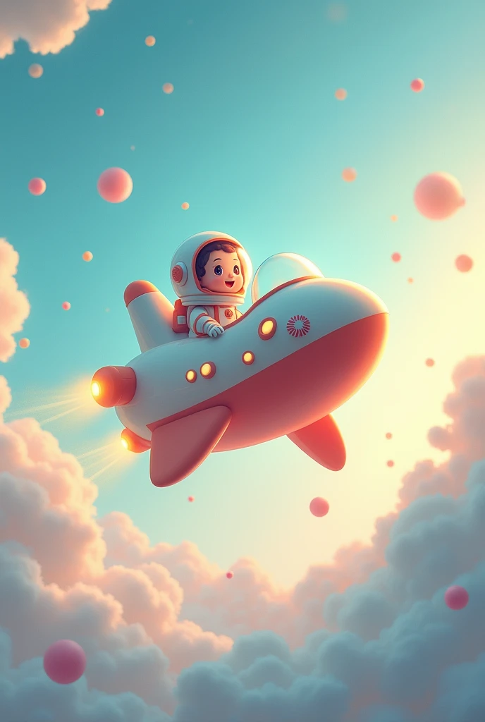 cute spaceship flying in the sky in evening time cute astronaut floating with spaceship