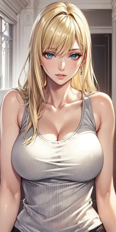  Elegant mature female, blonde hair, tank top, high quality, beautiful cg, 4k resolution