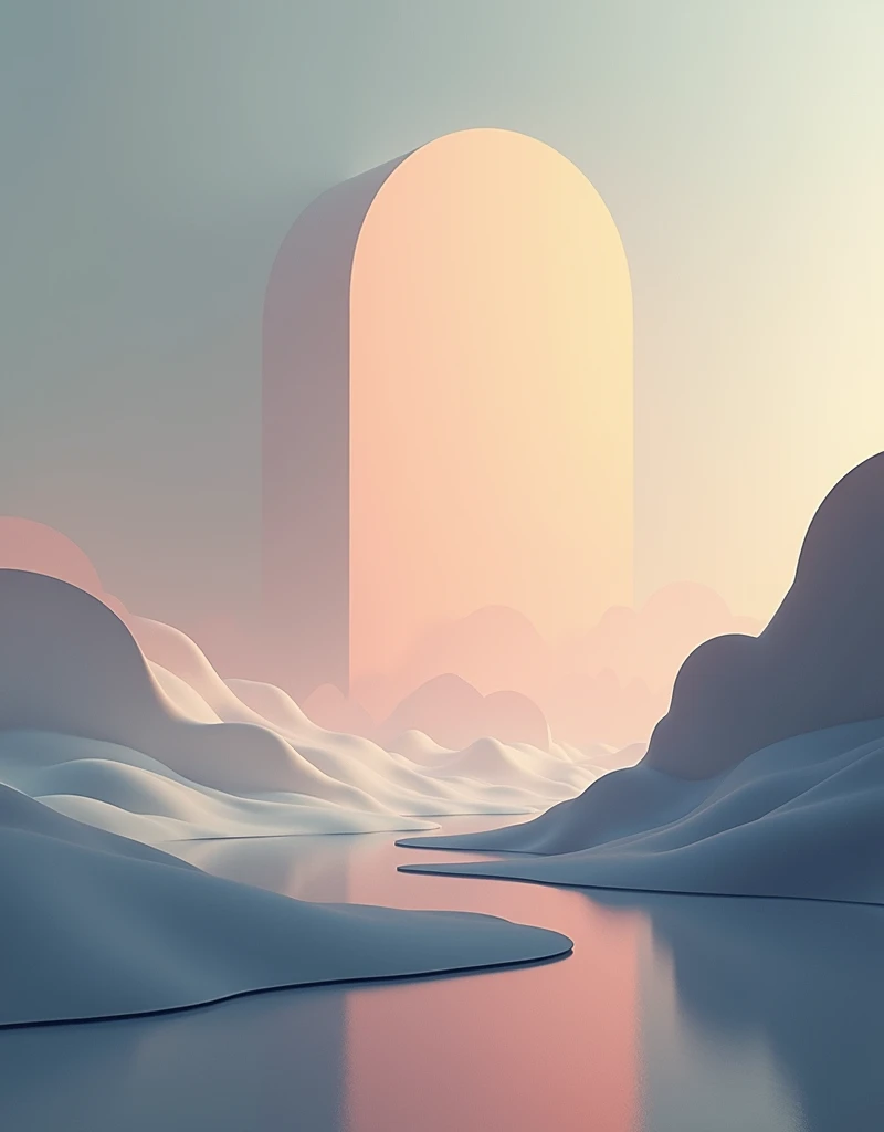 a minimalist, abstract, modern, surreal landscape, muted color palette, geometric shapes, clean lines, balanced composition, futuristic, cinematic lighting, ethereal atmosphere, digital painting