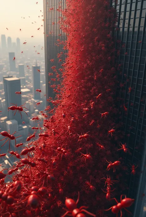 Red ants fall from a 100000000 building.