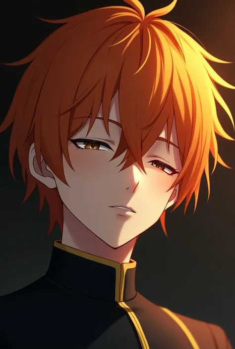 A real life adaption of Zenitsu Agatsuma, orange-haired anime boy from the world of Demon Slayer, closed eyes, exquisite face, portrait, symmetry, side lighting, dark background, hyper realistic