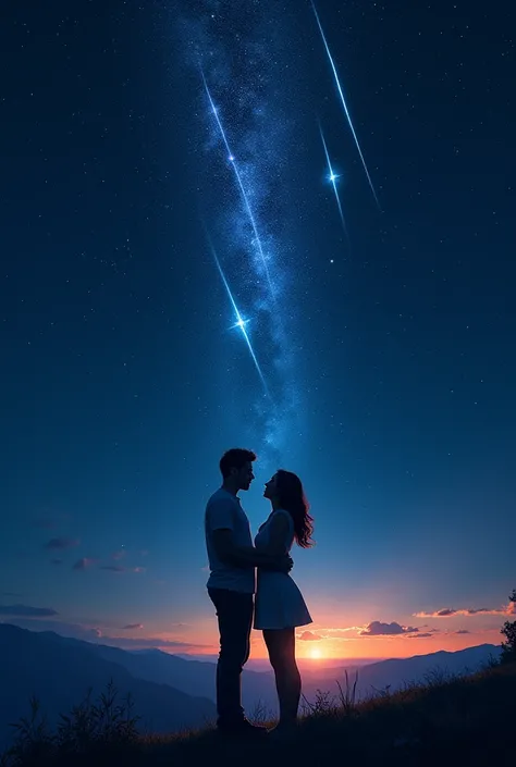 Image of big bright stars for lovers in the beautiful sky with passing stars 