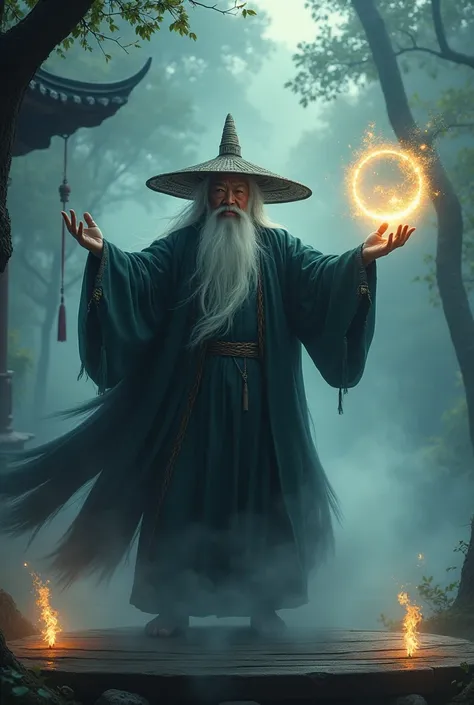 Style: Chinese ancient, Fairy Hair and Beard: Long beard, silver hair, face bearing the marks of time with deep wrinkles.
Cloak: Cloak dài, black or dark green, made from grass to create a ghostly feeling like a spirit, create a classic and mysterious feel...