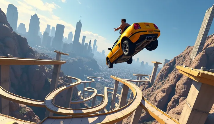 thumbnail for grand theft auto five using yellow shift car parkour race track. Show  on full parkour track .