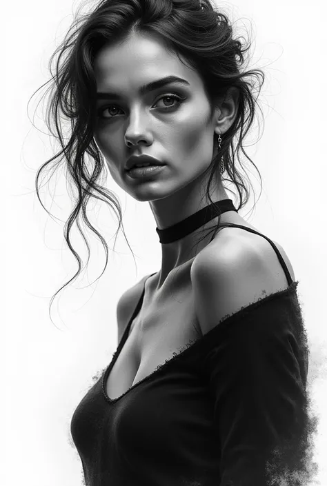 a photo of a model in black and white drawing style 