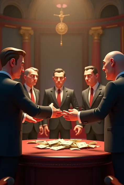 3d animated image of some corrupt leaders sharing money