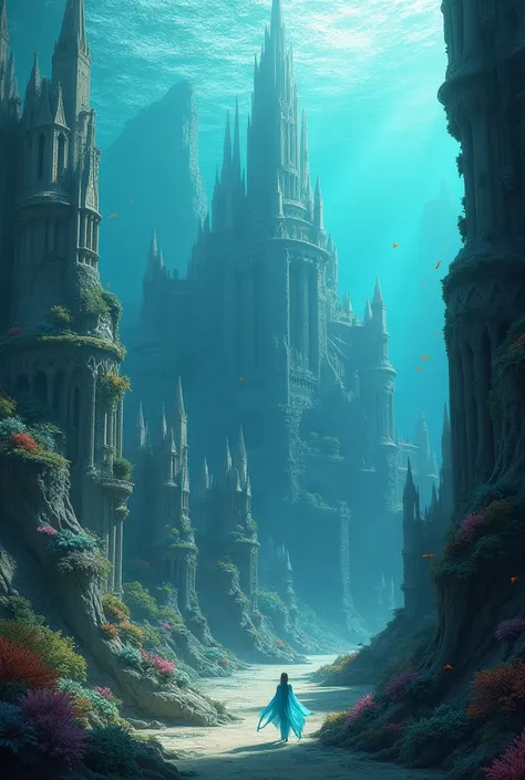 City submerged in water with huge castles that look like caves 