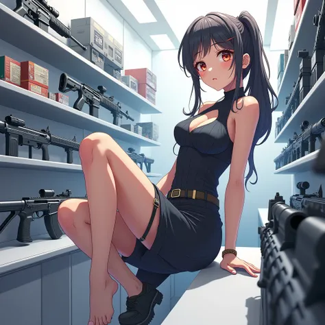 Adult Anime girl at gun shop
 (white background) 