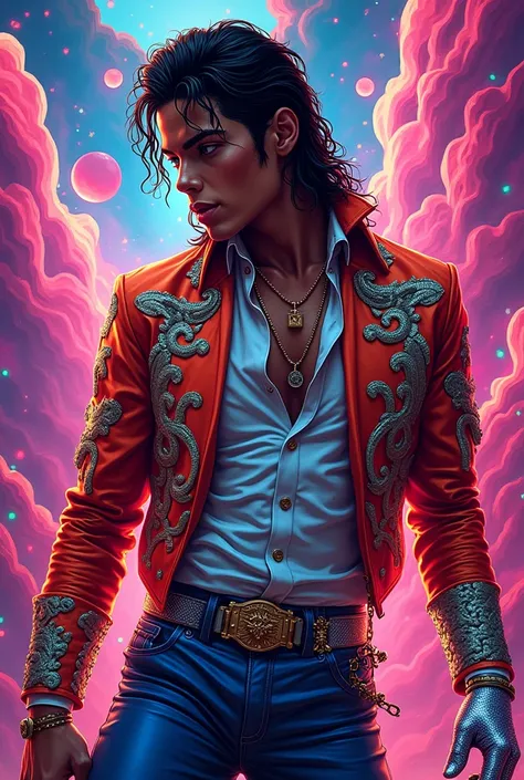 Michael Jackson in bright neon colors, with a comic book style
