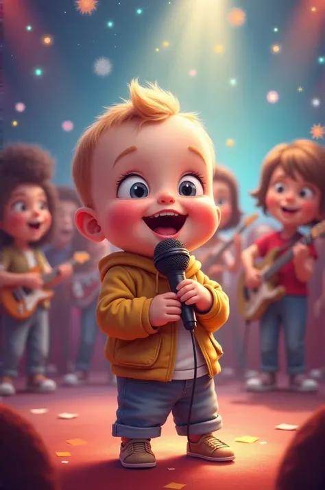 Cute baby baoy singing on stage