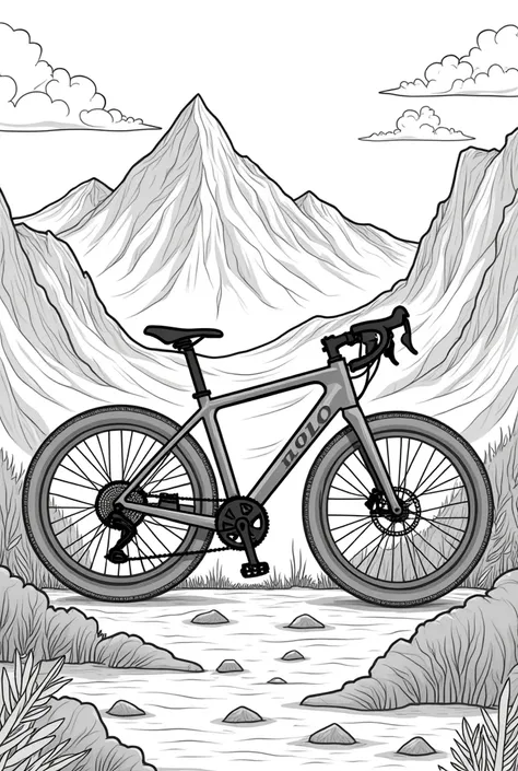 gravel bike in mountainous landscape As a coloring picture without shading 