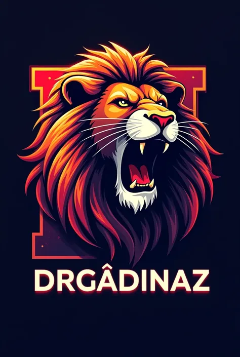 need a colourful logo where there is head of roaring lion on the letter D under the logo write DRGADINAZ. It should be written in Capital letter at a powerful background