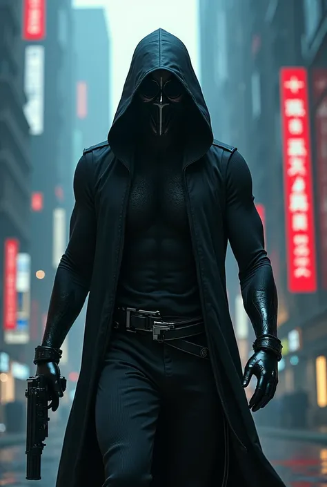 Make a Indian male sci -fi anonymous assassin image 