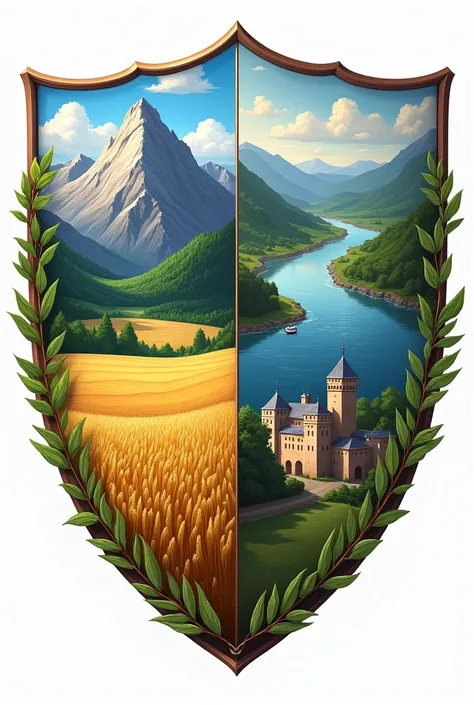 coat of arms:

Division: Quartered with four sections.
Top left section: A mountain peak (representing the Alps).
Top right section: A meandering river (like the Danube).
Bottom Left Section: A field of barley (symbolizing agriculture).
Bottom Right Sectio...