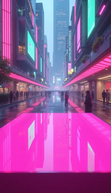 a close up of a pink table in a city with buildings, futuristic city street, futuristic street, futuristic setting, futuristic city backdrop, futuristic city background, hyper-futuristic city, futuristic city scape, futuristic city backgrond, futuristic sp...