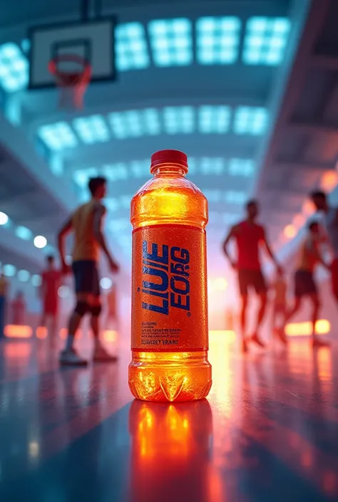 Generate a indoor sports images with energy drink product 


