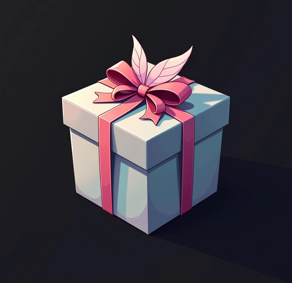 a beautifully wrapped gift box, square shaped, with a bow and small wings, vibrant colors, clean lines, black background, cartoon style, cute, minimalist, elegant, detailed